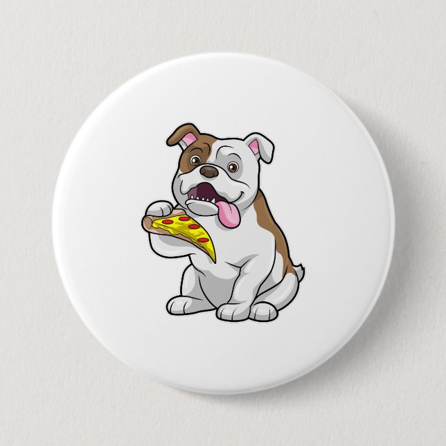 Bulldog with Piece of Pizza 7.5 Cm Round Badge (Front)