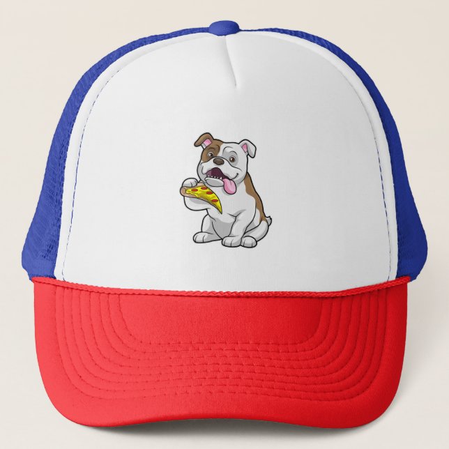 Bulldog with Piece of Pizza Trucker Hat (Front)