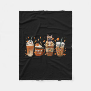 Bulldog With Pumpkin Spice Latte Fall Coffee Autum Fleece Blanket