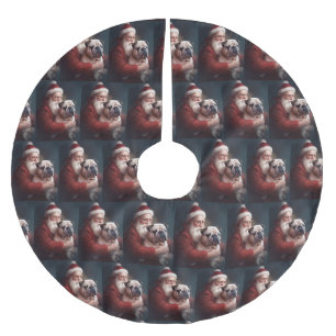 Bulldog With Santa Claus Festive Christmas  Brushed Polyester Tree Skirt