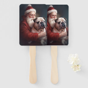 Bulldog With Santa Claus Festive Christmas Hand Fan