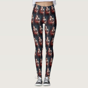 Bulldog With Santa Claus Festive Christmas  Leggings