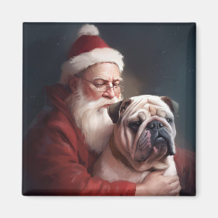 Bulldog With Santa Claus Festive Christmas  Magnet
