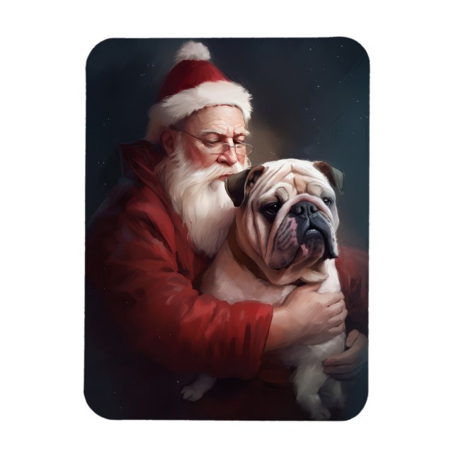 Bulldog With Santa Claus Festive Christmas  Magnet (Vertical)