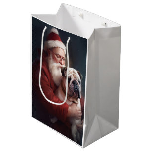 Bulldog With Santa Claus Festive Christmas  Medium Gift Bag