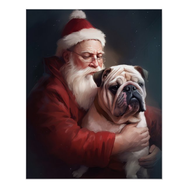 Bulldog With Santa Claus Festive Christmas  Poster (Front)