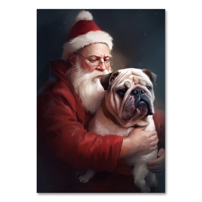 Bulldog With Santa Claus Festive Christmas  Table Number (Front)