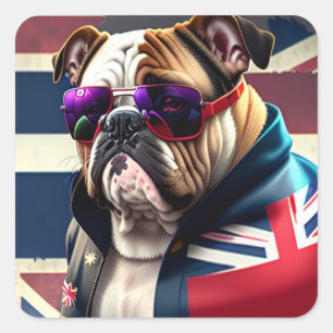 Bulldog with Union Jack Jacket Square Sticker