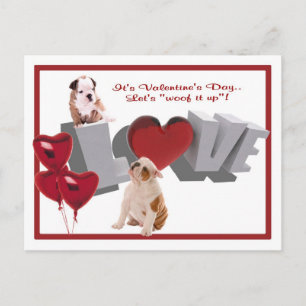 Bulldog Woof It Up Valentine's Day Postcard
