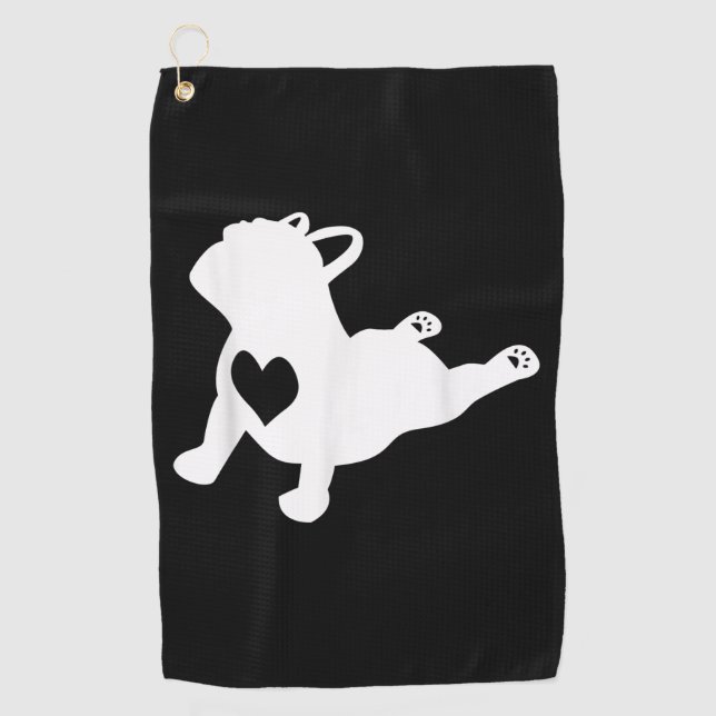 Bulldog Yoga Pose Love Heart Workout Gift Golf Towel (Front)