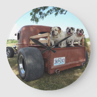Bulldogs and Rat Rods Large Clock