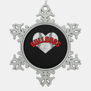 Bulldogs Baseball Softball High School Team Mascot Snowflake Pewter Christmas Ornament
