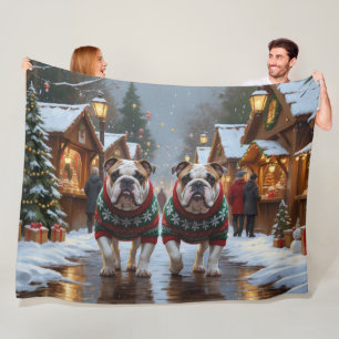 Bulldogs Christmas Snow Holiday Fleece Blanket