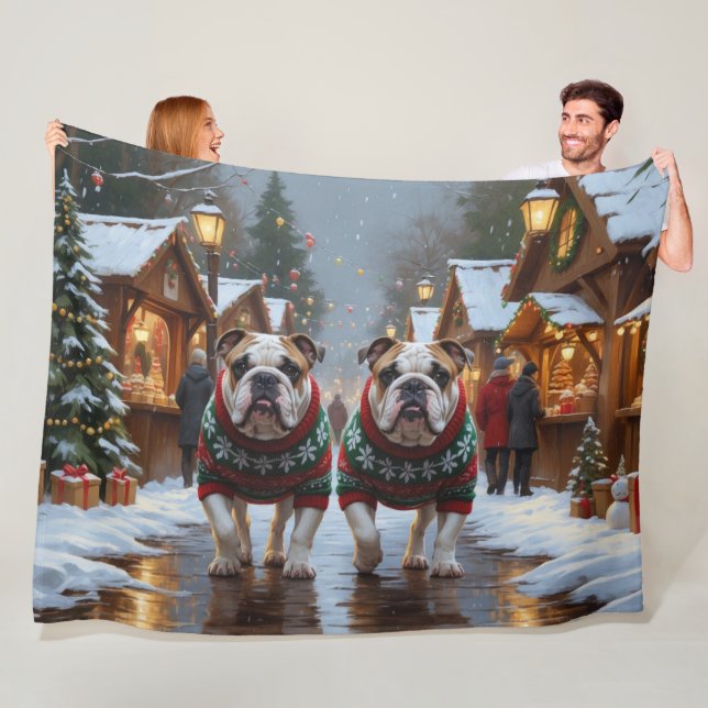 Bulldogs Christmas Snow Holiday Fleece Blanket (In Situ)