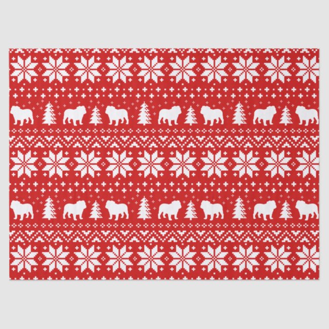 Bulldogs Christmas Sweater Style Pattern Tissue Paper (Front)