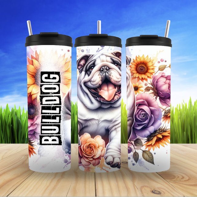 Bulldog's Happy Floral Haven Thermal Tumbler (Creator Uploaded)