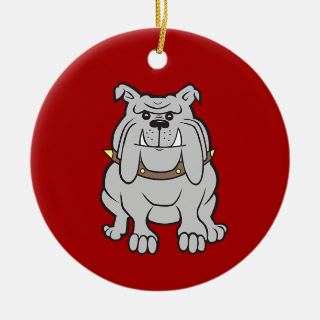 Bulldogs Mascot on Red Dog Lover Gifts Ceramic Ornament (Front)