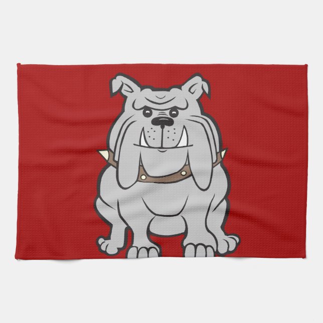 Bulldogs Mascot on Red Dog Lover Gifts Tea Towel (Horizontal)