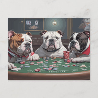 Bulldogs playing poker holiday postcard