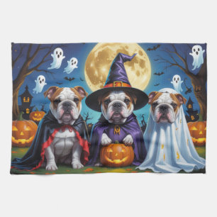 Bulldogs Pumpkin Halloween Funny  Tea Towel