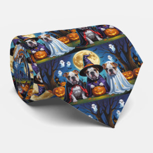 Bulldogs Pumpkin Halloween Funny  Tie