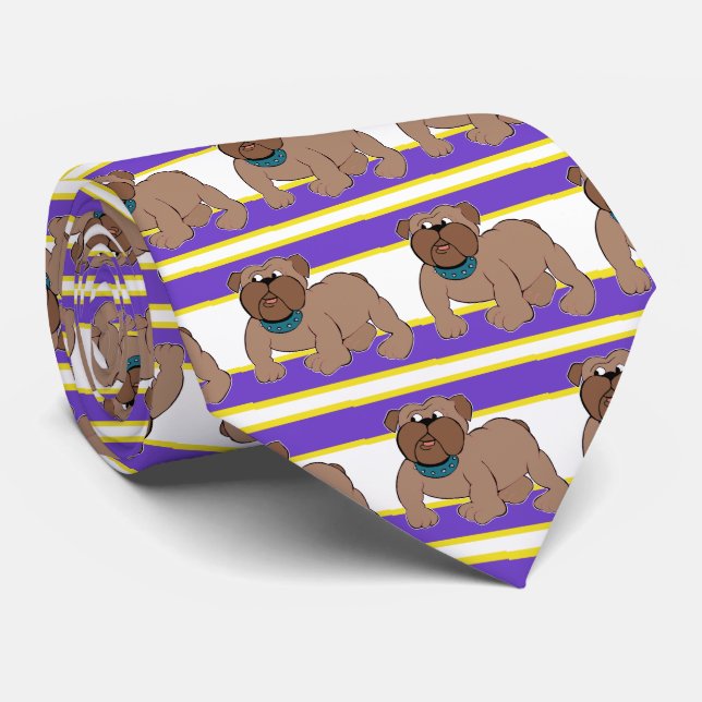 Bulldogs Sports Team Purple White Necktie (Rolled)