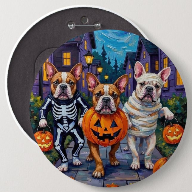 Bulldogs Trick-or-Treating in Halloween Costumes 6 Cm Round Badge (Front & Back)