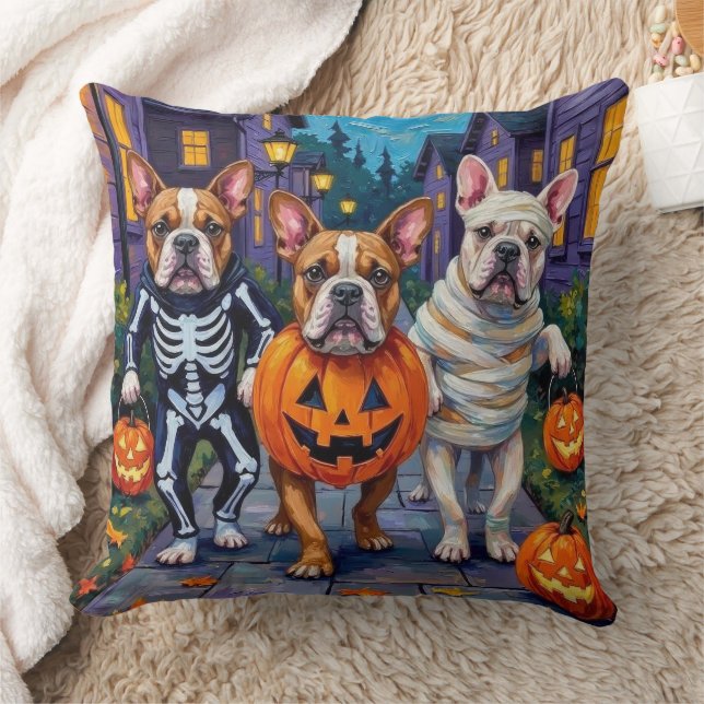 Bulldogs Trick-or-Treating in Halloween Costumes Cushion (Blanket)