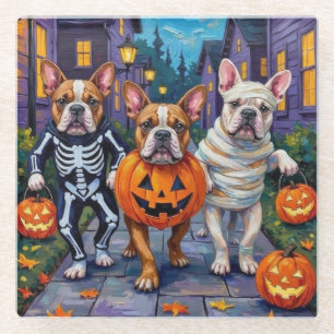 Bulldogs Trick-or-Treating in Halloween Costumes Glass Coaster