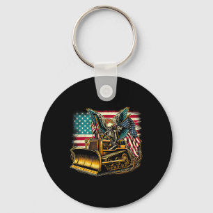 Bulldozer American Flag Halloween Skull Key Ring