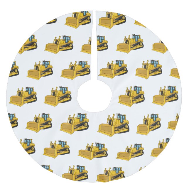 Bulldozer cartoon illustration brushed polyester tree skirt (Front)