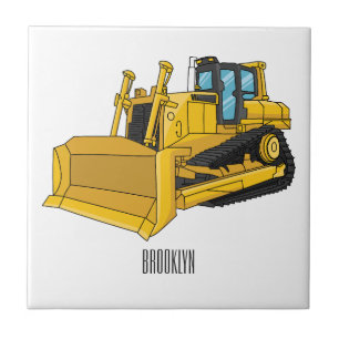 Bulldozer cartoon illustration ceramic tile