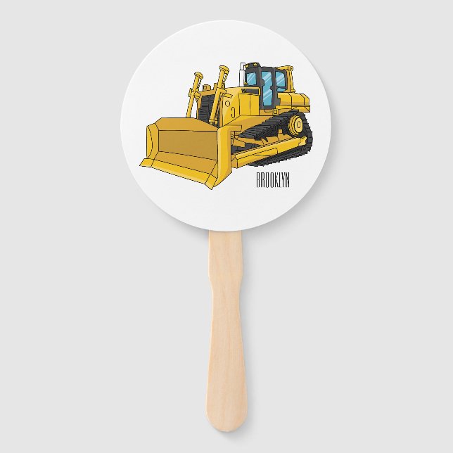 Bulldozer cartoon illustration hand fan (Front)