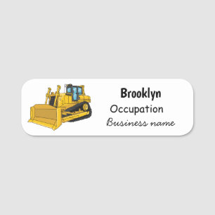 Bulldozer cartoon illustration name tag