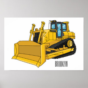 Bulldozer cartoon illustration poster