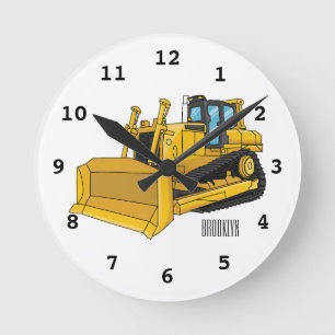 Bulldozer cartoon illustration round clock