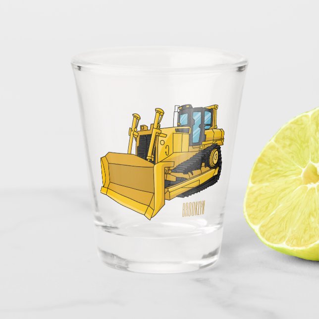 Bulldozer cartoon illustration shot glass (Front)