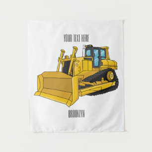 Bulldozer cartoon illustration tapestry
