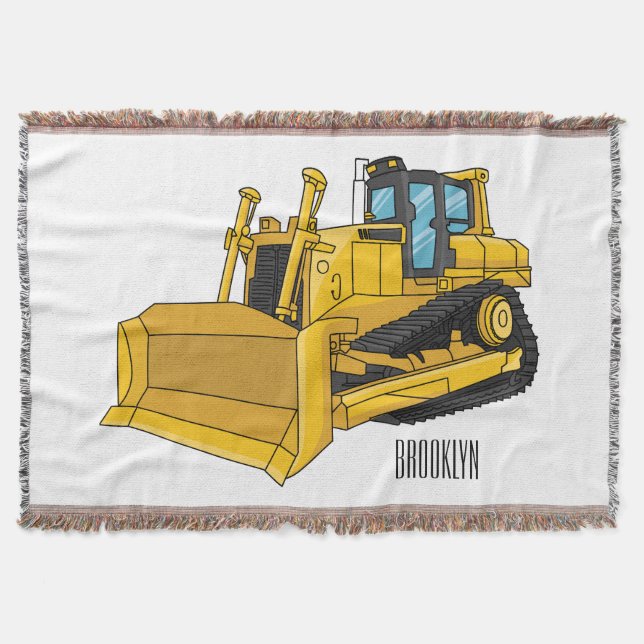 Bulldozer cartoon illustration throw blanket (Front)