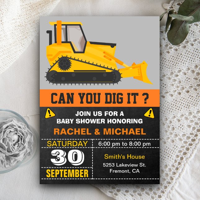 Bulldozer Construction Baby Shower Invitation (Creator Uploaded)