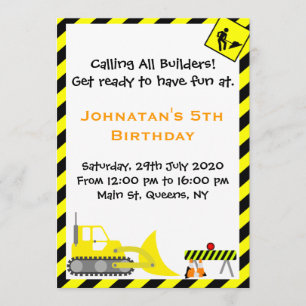 Bulldozer Construction Birthday Invitations