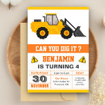 Bulldozer Construction Kids Birthday Party Invitation<br><div class="desc">Amaze your guests with this cool construction theme birthday party invite featuring a cute yellow bulldozer with modern typography against a white background. Simply add your event details on this easy-to-use template to make it a one-of-a-kind invitation. Flip the card over to reveal a vibrant yellow and black stripes pattern...</div>