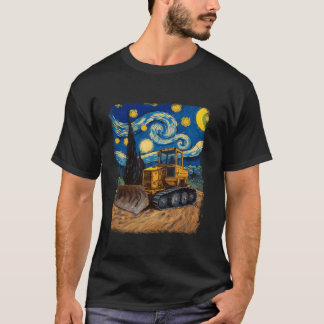 Bulldozer Construction Truck HEO Starry Night Pain T-Shirt