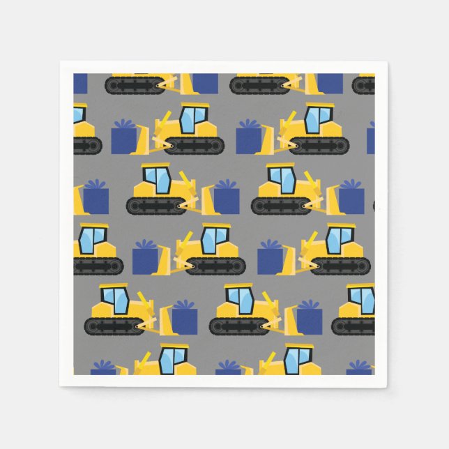 Bulldozer Cute 1st Birthday Party Construction Napkin (Front)