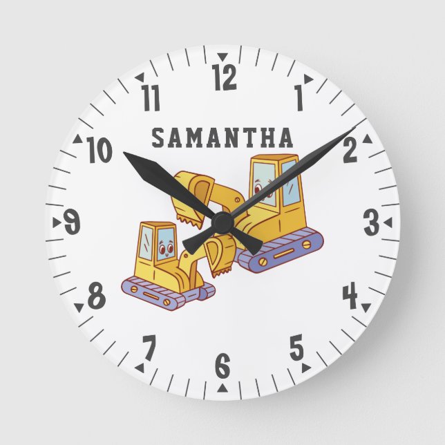 Bulldozers Girls Room Decor Construction Team Round Clock (Front)
