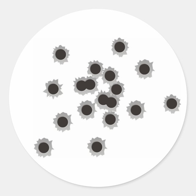 Bullet holes from a rifle or gun, possibly shotgun classic round sticker (Front)