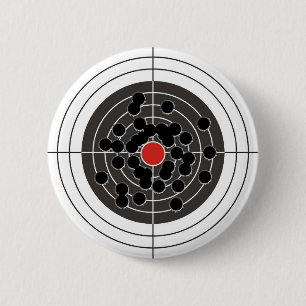 Bullet holes in target - but not the bulls-eye! 6 cm round badge