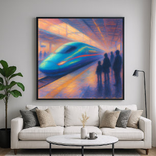 Bullet Train Arrival - Pastel Painting Style Poster