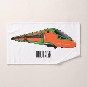Bullet train cartoon illustration bath towel set