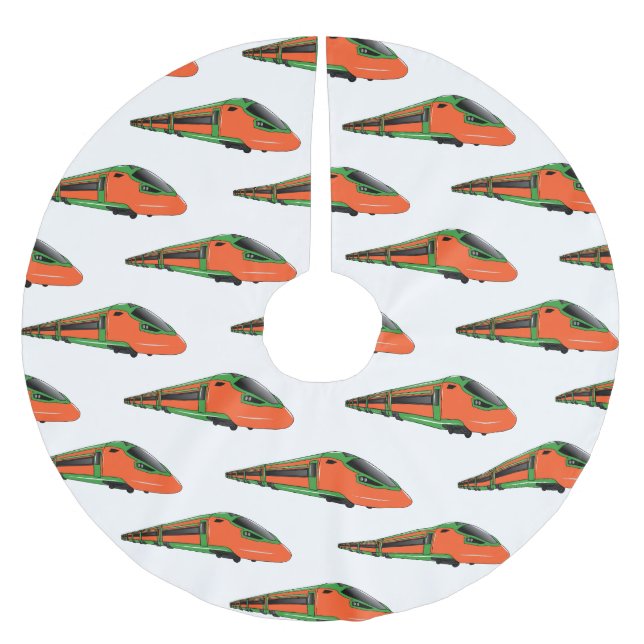 Bullet train cartoon illustration brushed polyester tree skirt (Front)